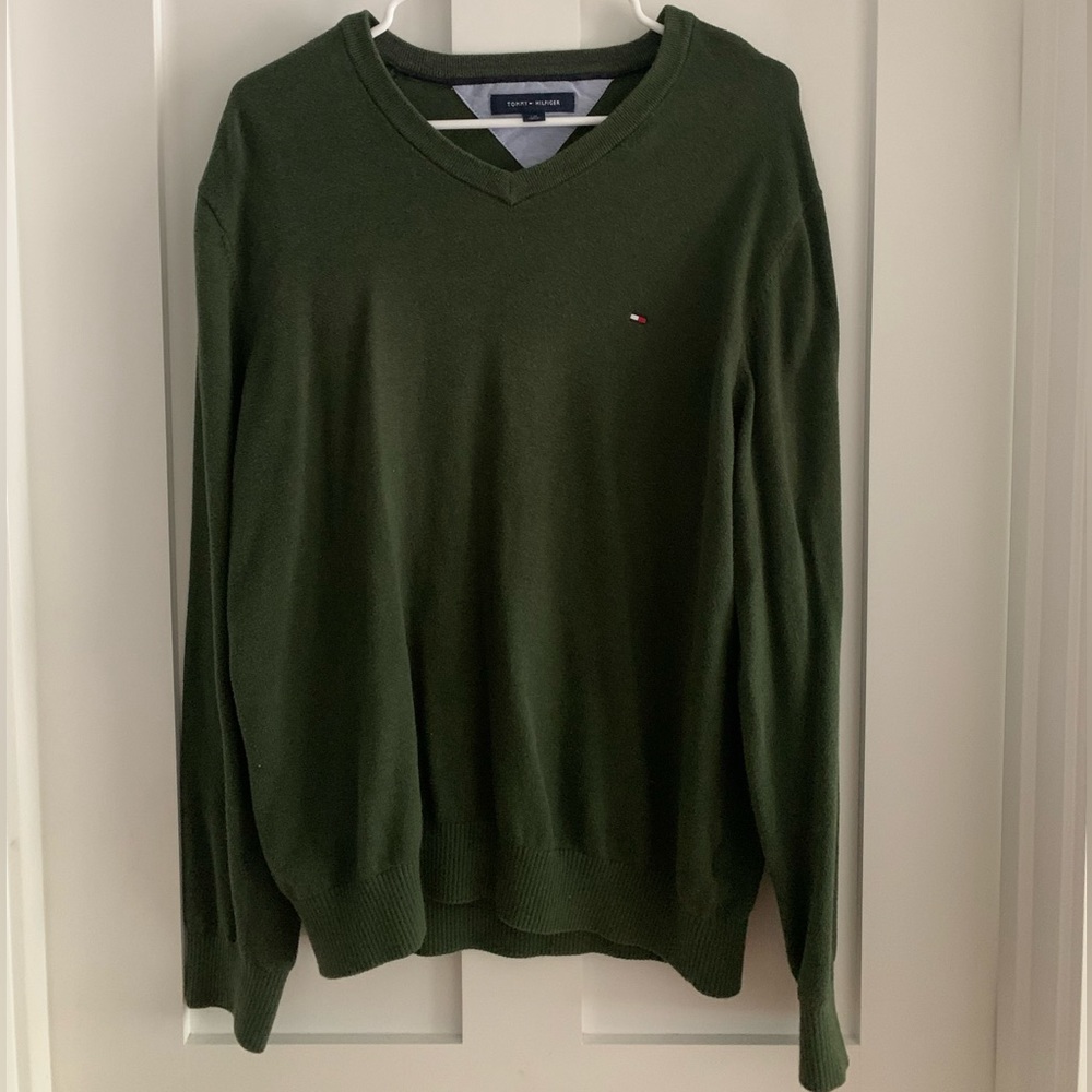 Army Green Tommy Hilfiger Solid V-Neck Sweater